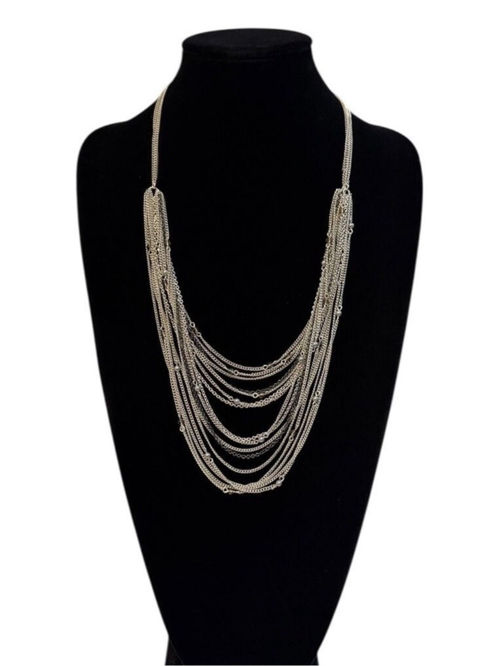 ETIENNE AIGNER Multi-Strand Silver Chain Necklace w Round AB Crystal Beads | NWT